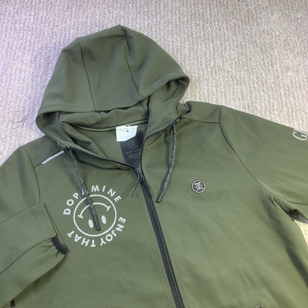 Roark Run Amok Dopamine Enjoy That Military Green Hoodie Mens Size S NWT